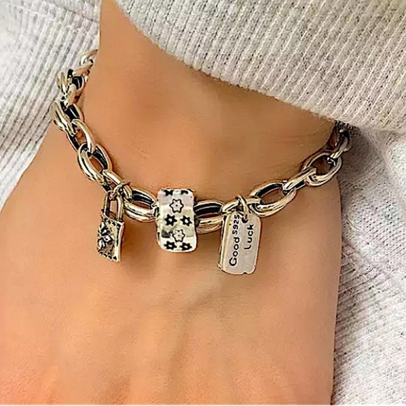 Sterling Silver Lock Charm Chain Link Good Luck Bracelet - Picture 2 of 5